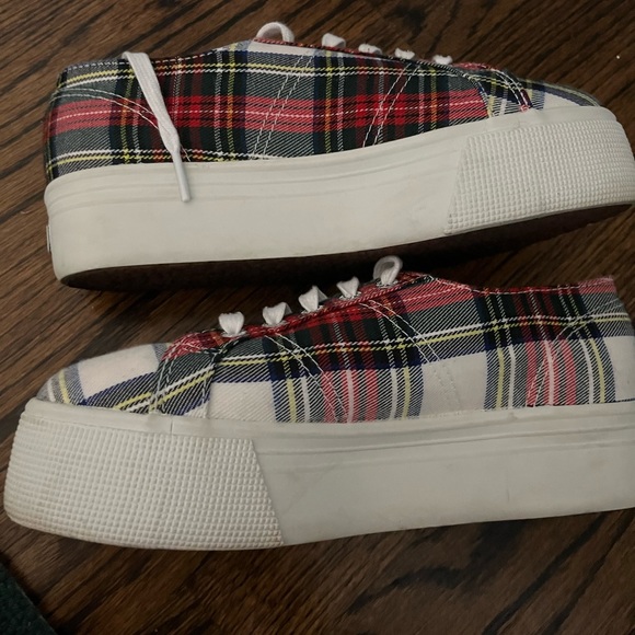 Superga size 38 (7.5 W) red & black plaid platform sneakers - Picture 4 of 5